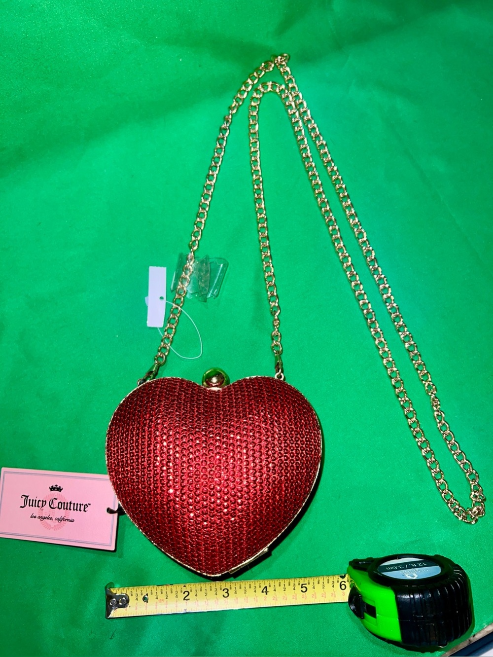 Juicy Couture Red Crystal Heart Mini Crossbody with Gold Chain